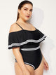 Plus Striped Flounce Bardot One Piece Swim