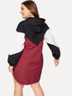 Plus Color-block Self-tie Hooded Dress
