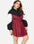 Plus Color-block Self-tie Hooded Dress