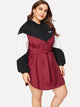 Plus Color-block Self-tie Hooded Dress