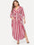 Plus V-neck Tie Waist Curved Hem Striped Dress