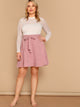 SHEIN Plus Self Belted Flare Cord Skirt