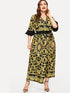 Plus Surplice Front Self Tie Baroque Print Dress