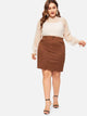 SHEIN Plus Slant Pocket Velvet Skirt