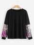 Plus Sequins Contrast Sleeve Pullover