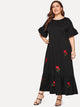 Plus Embroidered Appliques Flounce Sleeve Dress