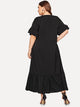 Plus Embroidered Appliques Flounce Sleeve Dress