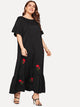 Plus Embroidered Appliques Flounce Sleeve Dress