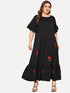 Plus Embroidered Appliques Flounce Sleeve Dress