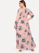 Plus Floral Print Self-tie Waist Dress