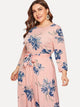 Plus Floral Print Self-tie Waist Dress