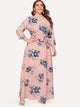 Plus Floral Print Self-tie Waist Dress