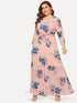 Plus Floral Print Self-tie Waist Dress