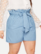 Plus Knot Paperbag Denim Shorts