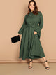  Plus Frill Neck Bishop Sleeve Buttoned Dress