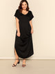  Plus Slant Pocket M-slit Hem Maxi Dress