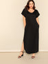  Plus Slant Pocket M-slit Hem Maxi Dress