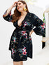 Plus Floral Print Wrap Tie Side Dress