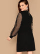 Plus Pearls Beaded Mesh Yoke Bishop Sleeve Dress