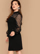 Plus Pearls Beaded Mesh Yoke Bishop Sleeve Dress