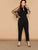 Plus Keyhole Front Pearls Beaded Mesh Sleeve Jumpsuit