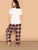 Plus Owl Print Pullover Top & Plaid Pants PJ Set