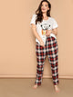 Plus Owl Print Pullover Top & Plaid Pants PJ Set