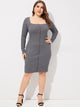 Plus Button Up Rib-knit Marled Dress