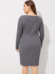 Plus Button Up Rib-knit Marled Dress