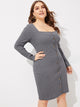 Plus Button Up Rib-knit Marled Dress