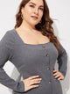 Plus Button Up Rib-knit Marled Dress