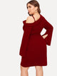 Plus Asymmetric Shoulder Wrap Dress