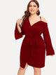 Plus Asymmetric Shoulder Wrap Dress