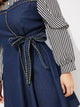 Plus Contrast Striped Print Knot Denim Dress