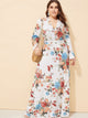 Plus Floral Print V-neck Dress