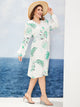 Plus Tropical Print V-neck Split Sleeve Dress