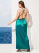 Plus Backless V-neck Satin Dress