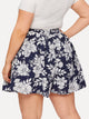 Plus Floral Print Drawstring Waist Shorts