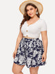 Plus Floral Print Drawstring Waist Shorts