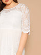 Plus Embroidered Mesh Overlay Scalloped Sweetheart Dress