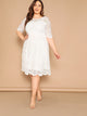 Plus Embroidered Mesh Overlay Scalloped Sweetheart Dress