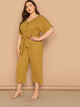 Plus Button Front Belted V-neck Jumpsuit