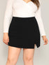 Plus Split Front Solid Skort Shorts