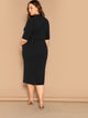  Plus Mock-neck Solid Pencil Dress
