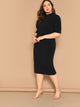  Plus Mock-neck Solid Pencil Dress
