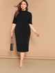  Plus Mock-neck Solid Pencil Dress
