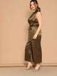 Plus Notched Surplice Neck Belted Satin Jumpsuit