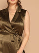 Plus Notched Surplice Neck Belted Satin Jumpsuit