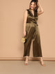 Plus Notched Surplice Neck Belted Satin Jumpsuit