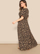 Plus Flounce Sleeve Tie Waist Surplice Wrap Leopard Dress